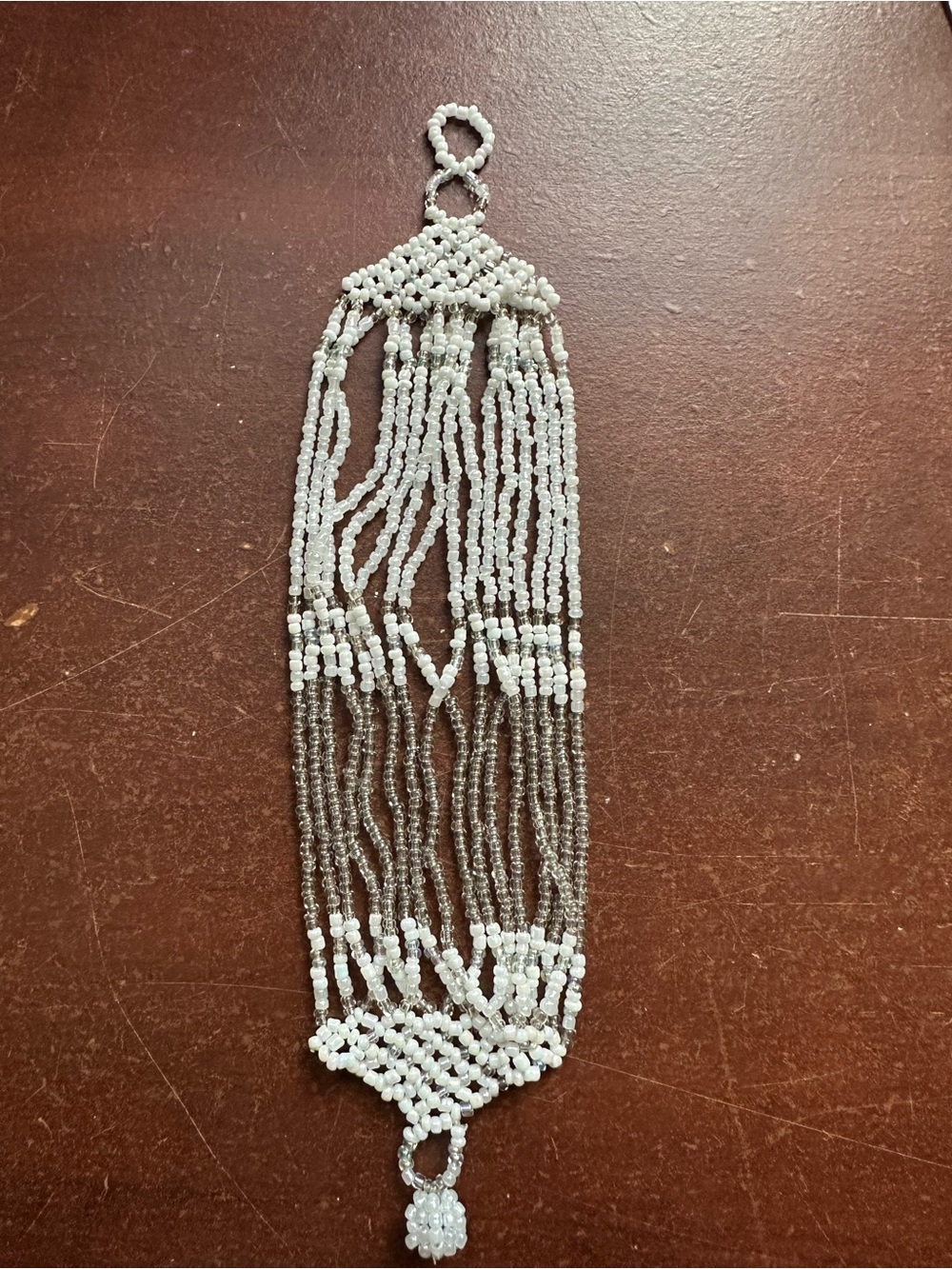 Handcrafted White and Silver Beaded Fringe Bracelet